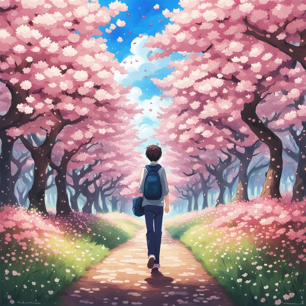 Anime Style Cherry Blossom Tree Grove