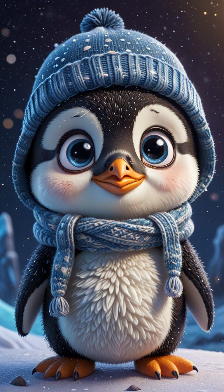 Charming Winter Scene with a Penguin Bear in the Spotlight