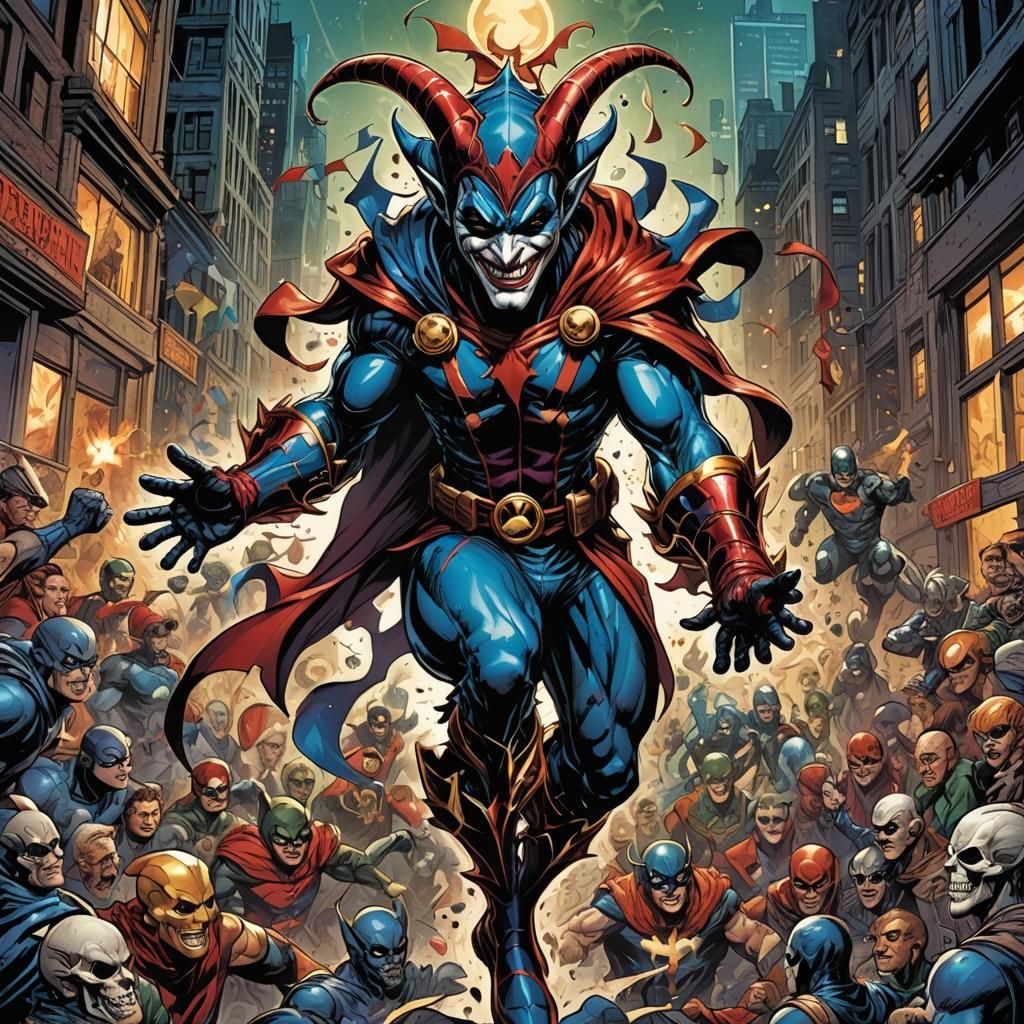 Superhero Jester in Comic Book Art Style