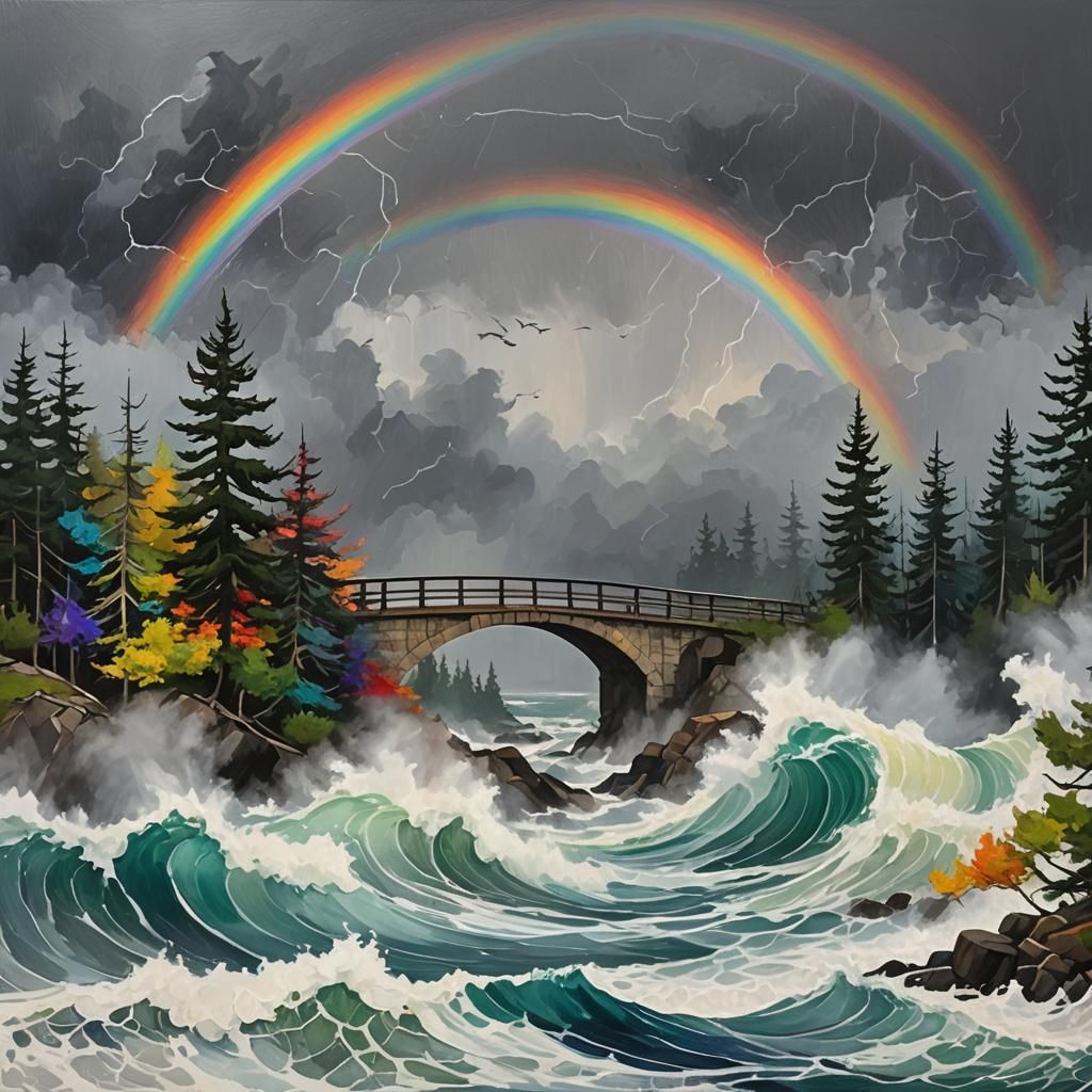 Abstract Rainbow Appears After Coastal Storm