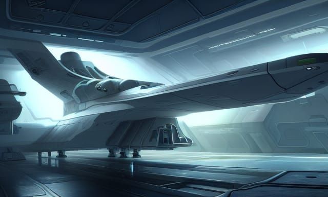 Gray Fighter Spaceship in Naval Docking Bay