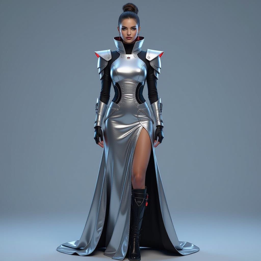 Futuristic Silver Black Sci-fi Dress with Neon Accents
