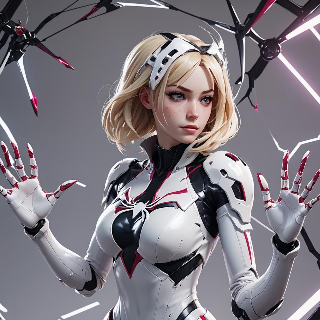 Mechanical Spider Gwen in 3D Anime Style