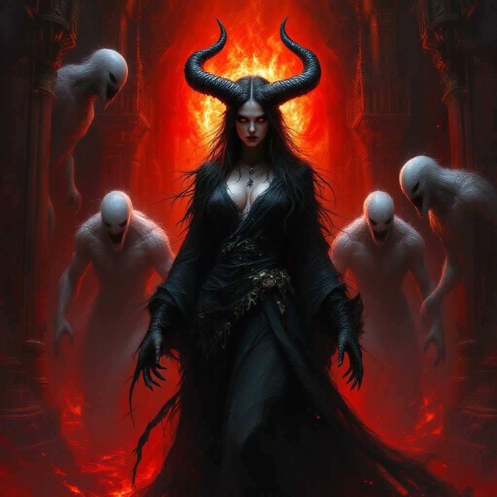 Demonic Woman in Hellscape: Dark Fantasy Art
