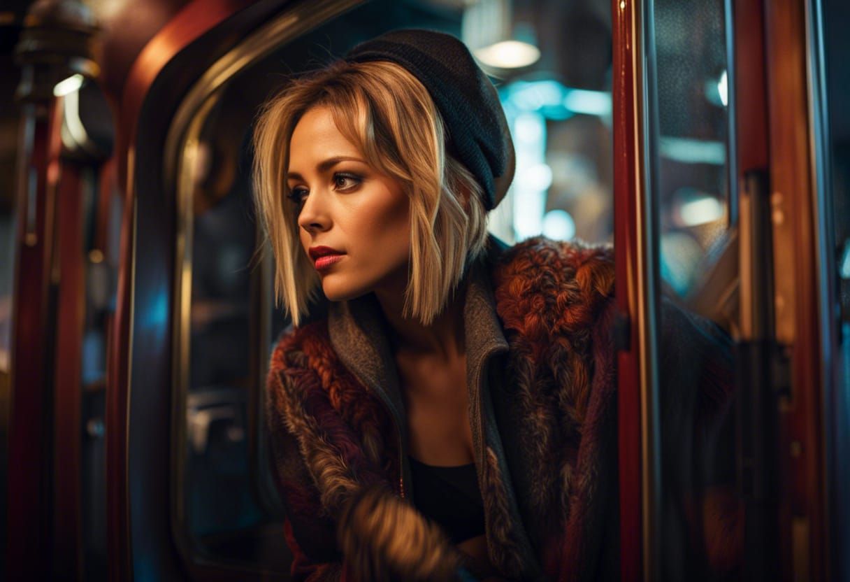 Sad, pretty blonde saying goodbye to her loved one from a train window