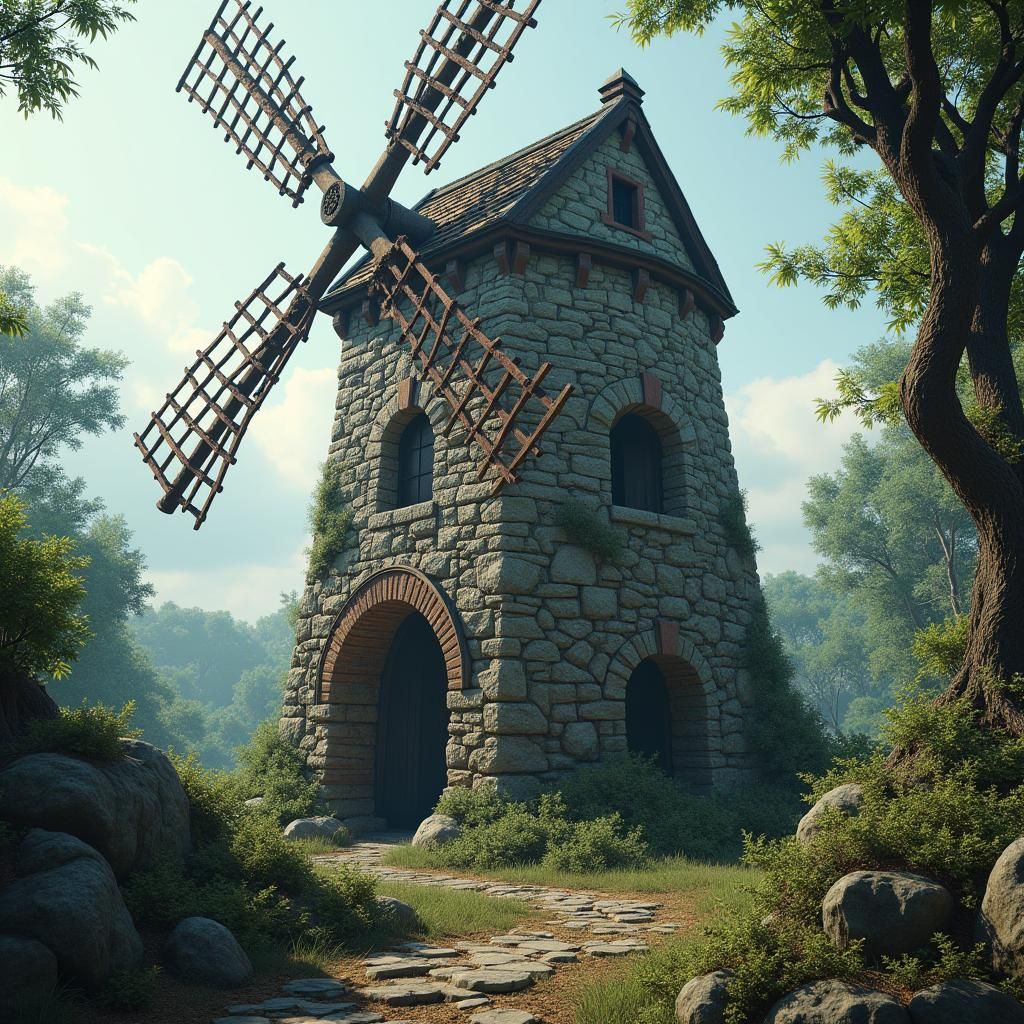 Ancient Windmill Reclaimed by Nature: Fantasy Art