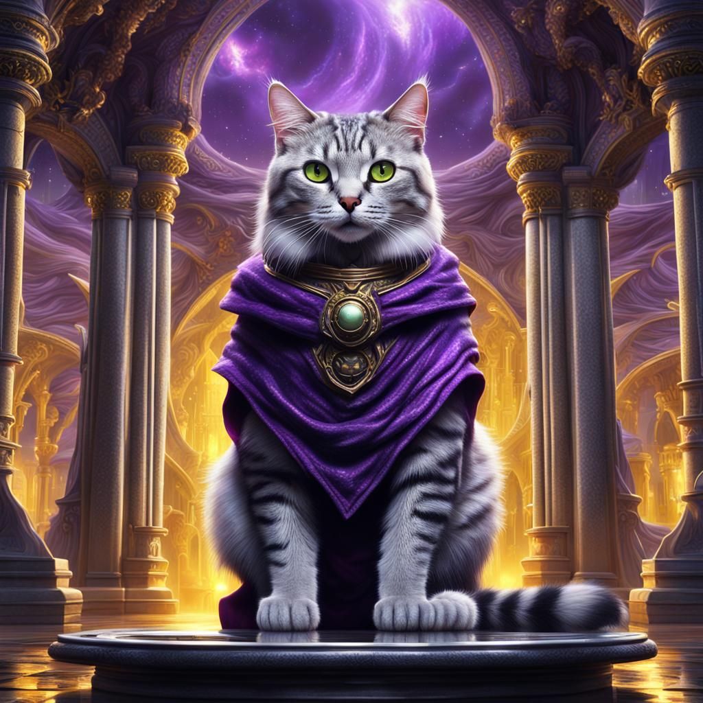 Silver Tabby Cat Queen in Alien Throne Room
