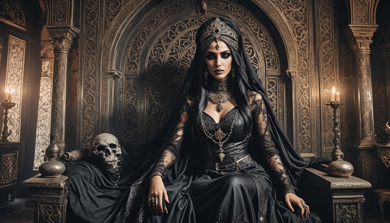 Gothic Arabian Woman on Cursed Throne