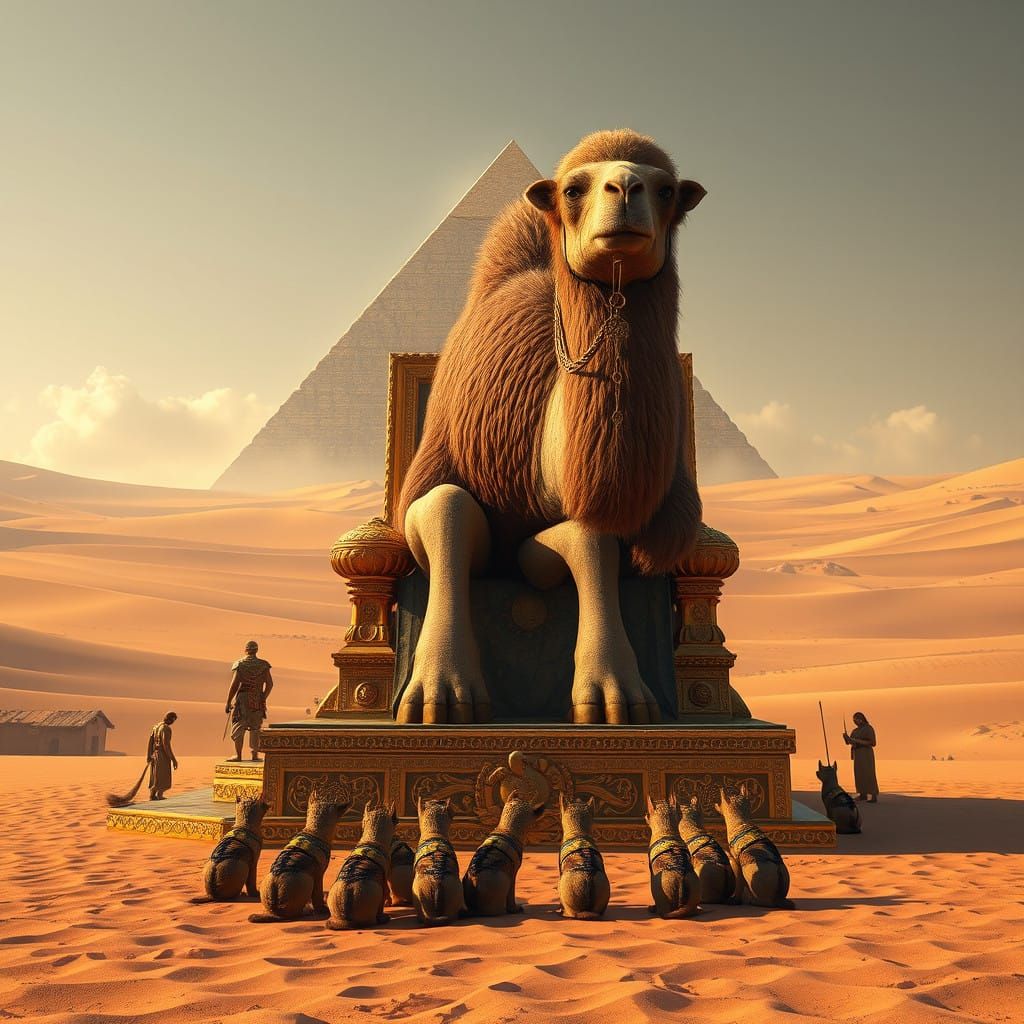 Epic Hyper-Realistic Camel Reigns Over Golden Desert Realms