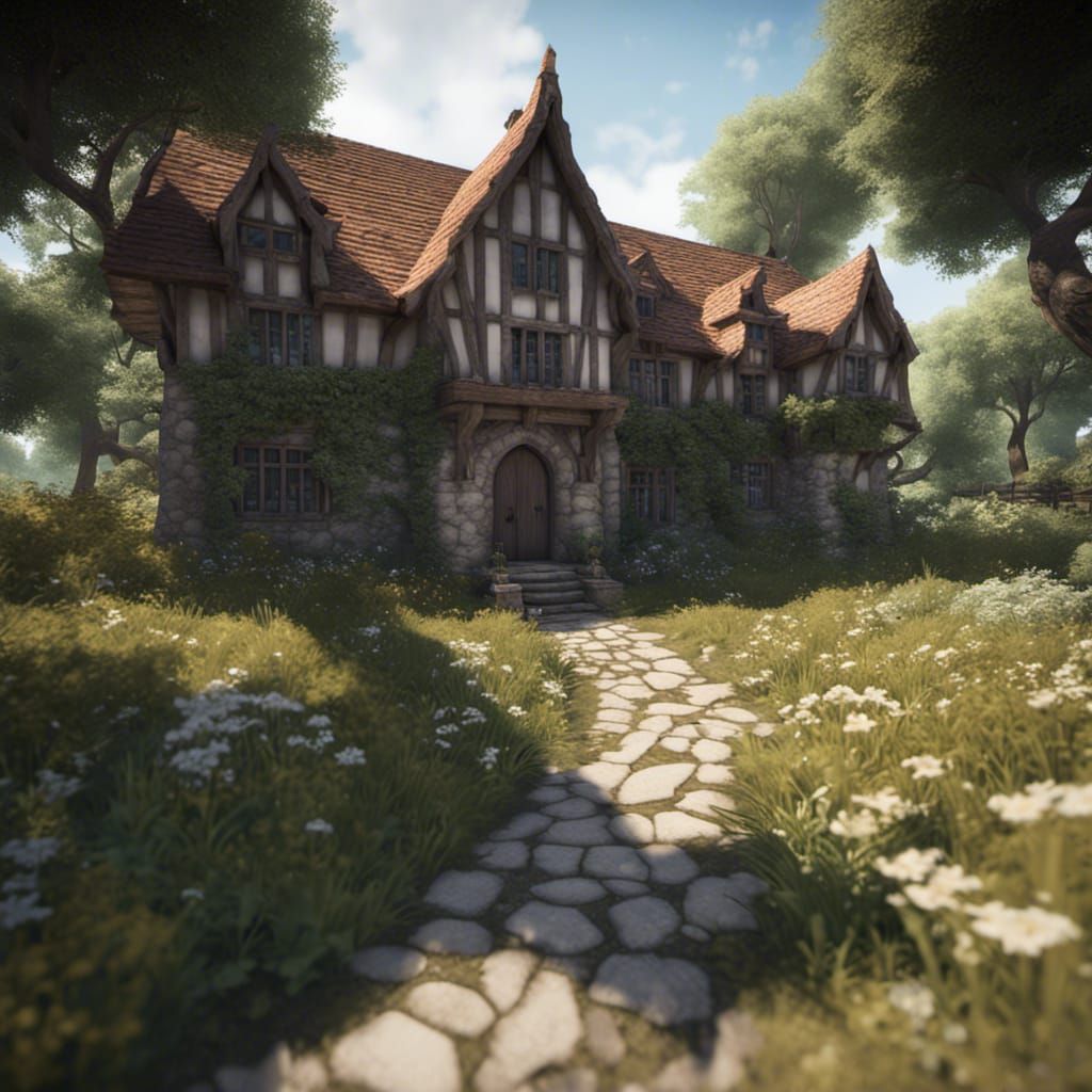 Medieval House in Forest: 3D Rendered Scene