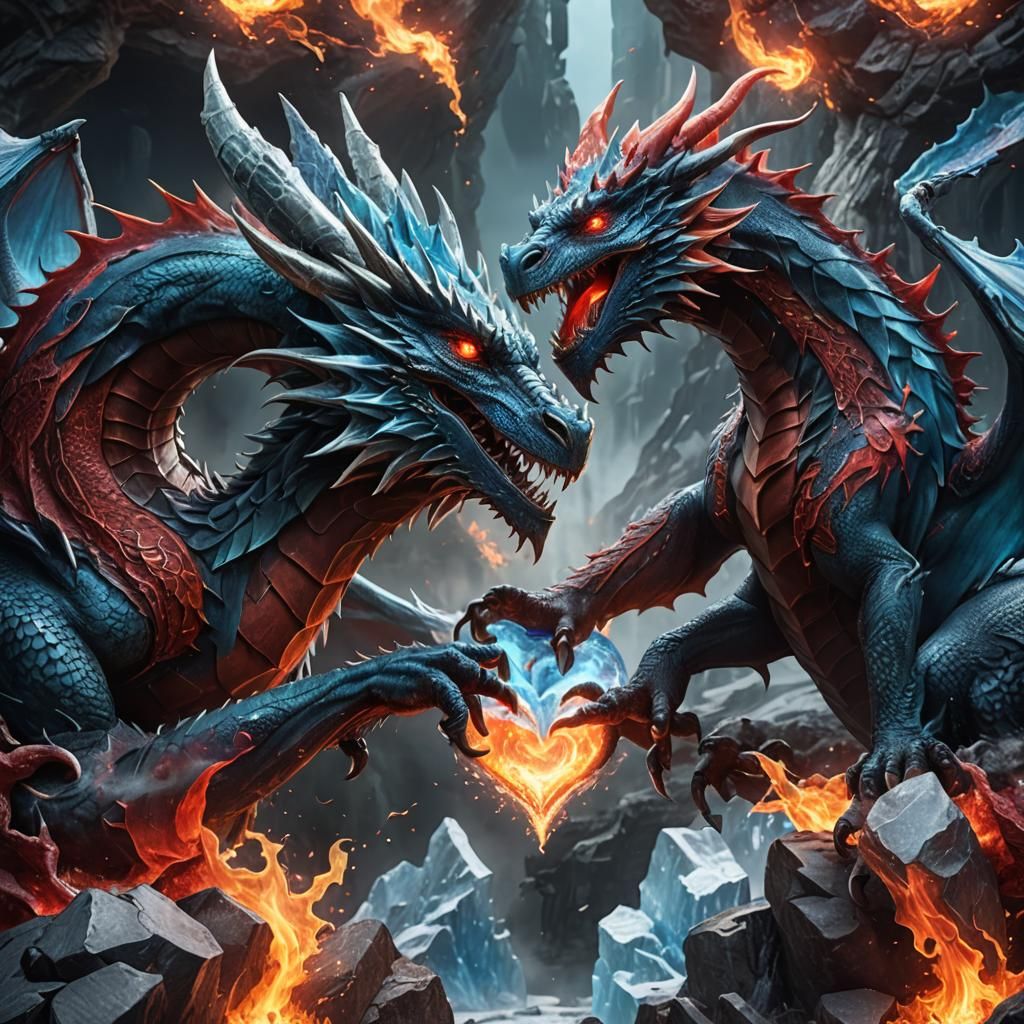 Two Dragons: Fire and Ice Fantasy Concept Art