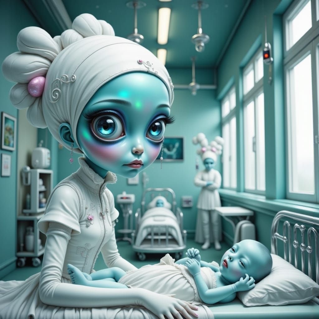 Surreal Alien Nurse Tends to Futuristic Patient with Serene ...