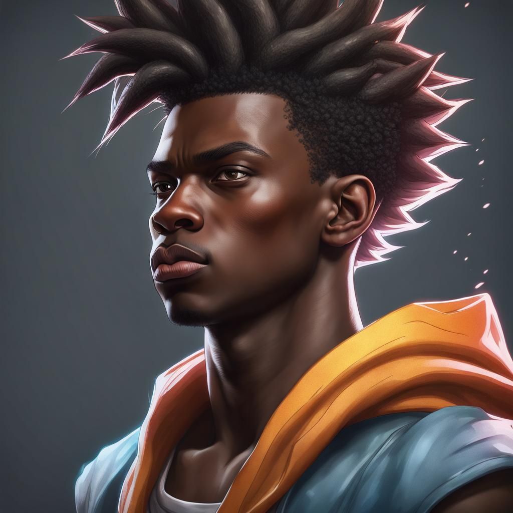 Black Teen Super Saiyan Portrait in Art Nouveau Style