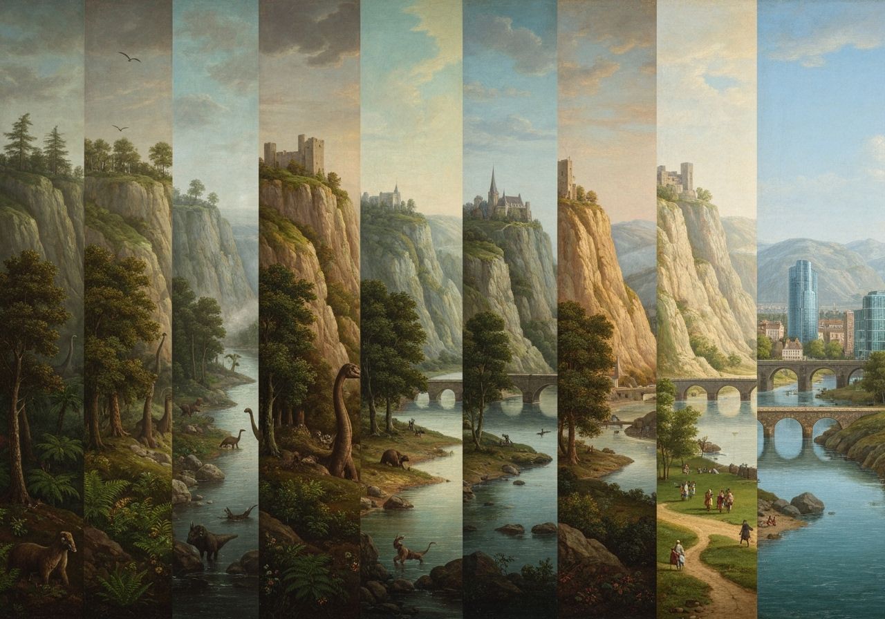 Ancient River Valley Through Geological Epochs