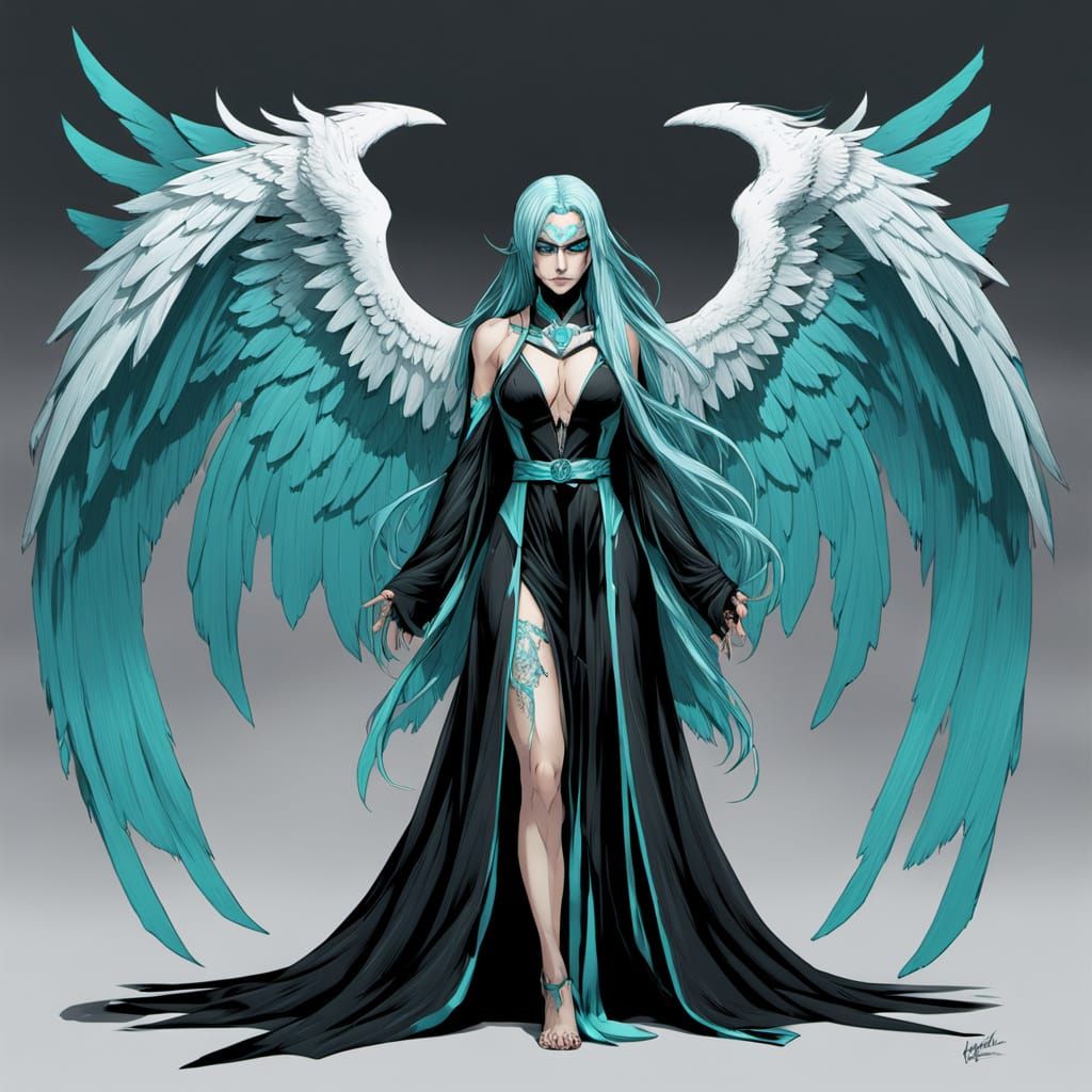 Cyberpunk Angel of Death with Turquoise Hair
