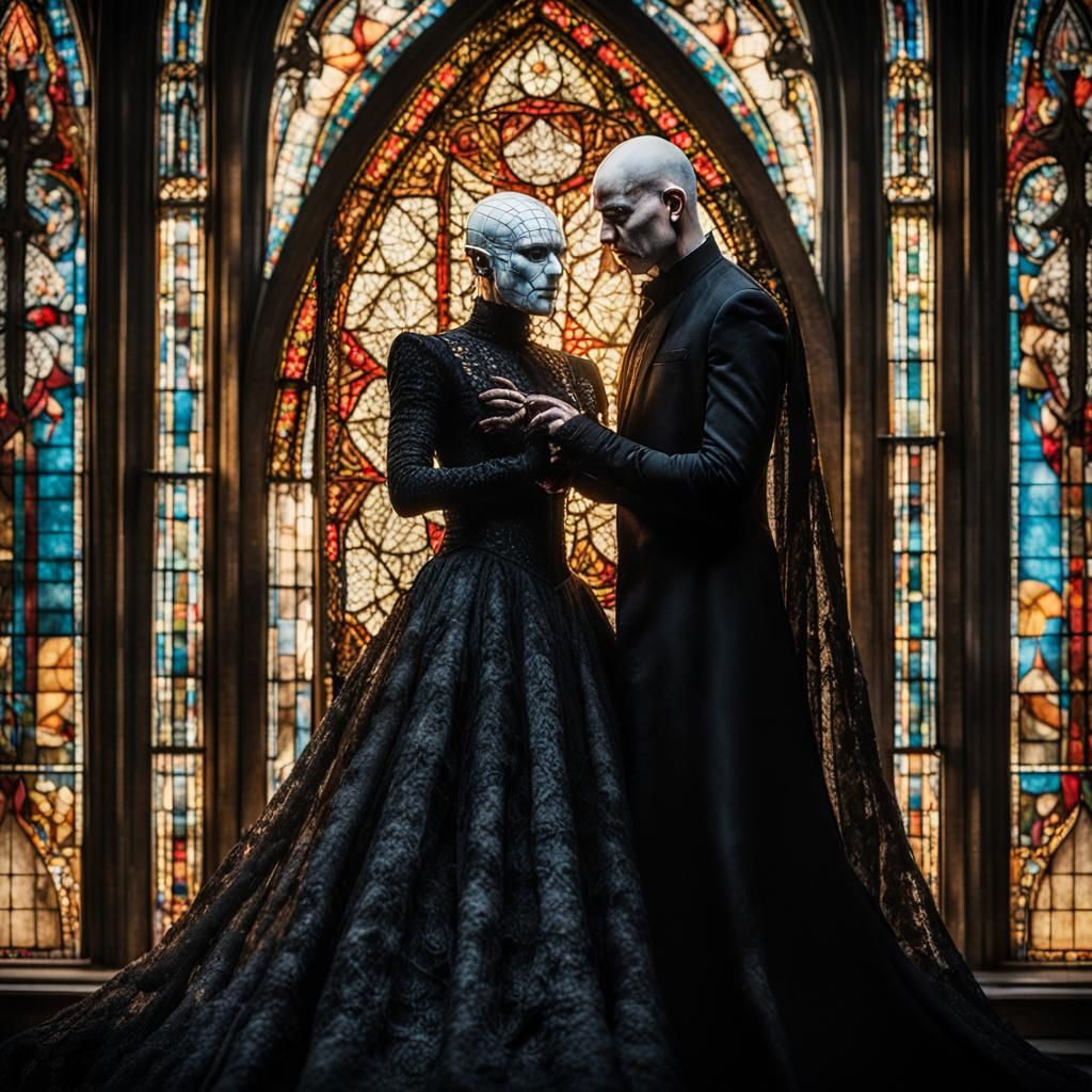 Hellraiser Wedding: Pinhead and Bride in Stained Glass