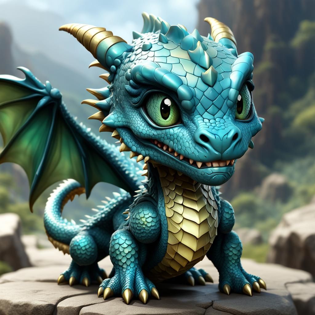 Adorable Chibi Baby Dragon Portrait in Anime Style