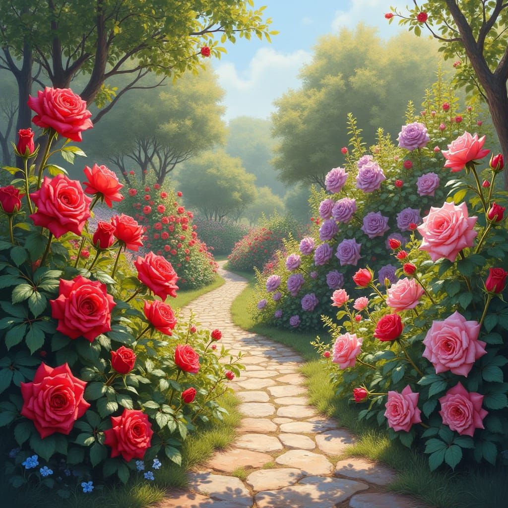 Blooming Roses in Impressionistic Garden