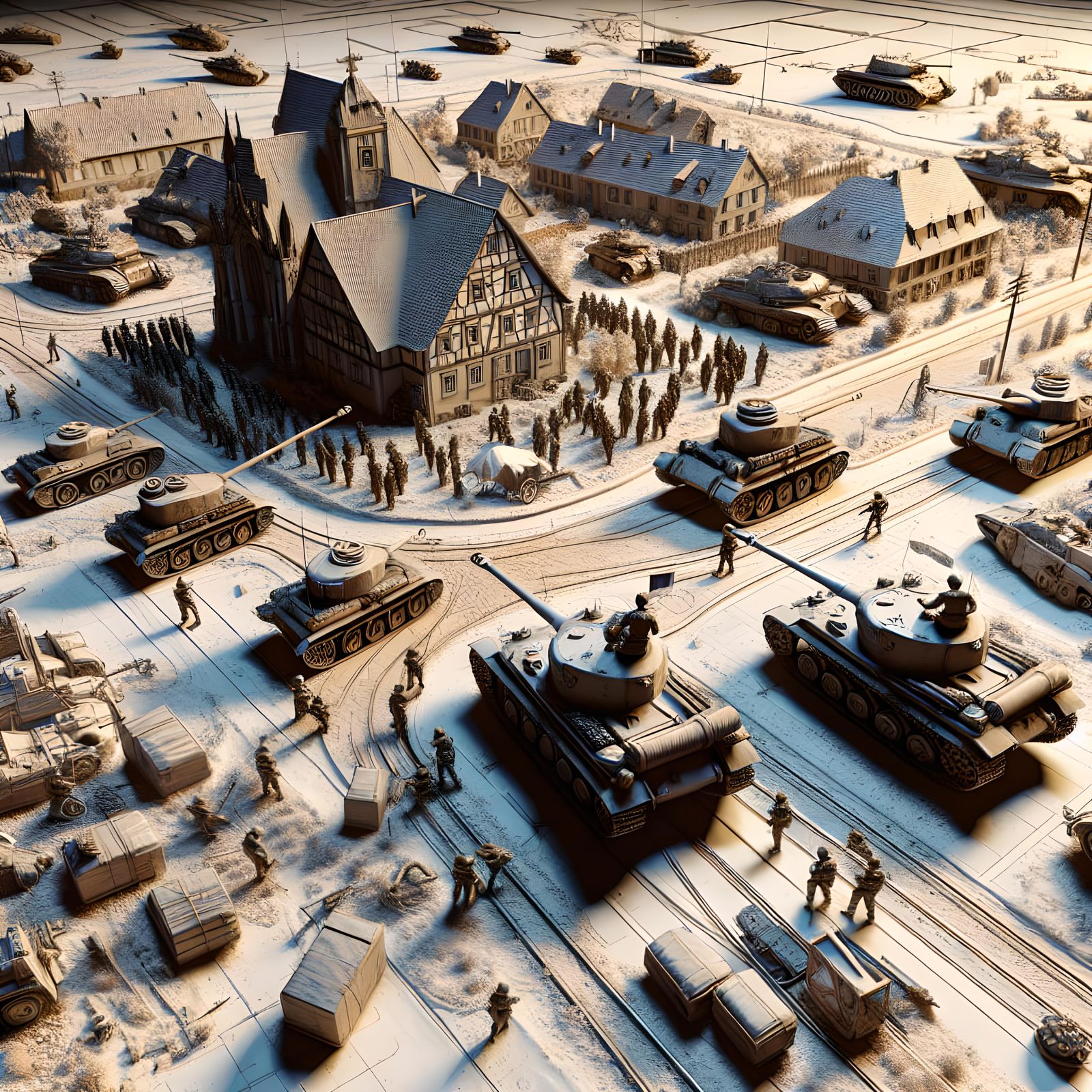 Germany WWII Map with Tanks in 3D Game Style