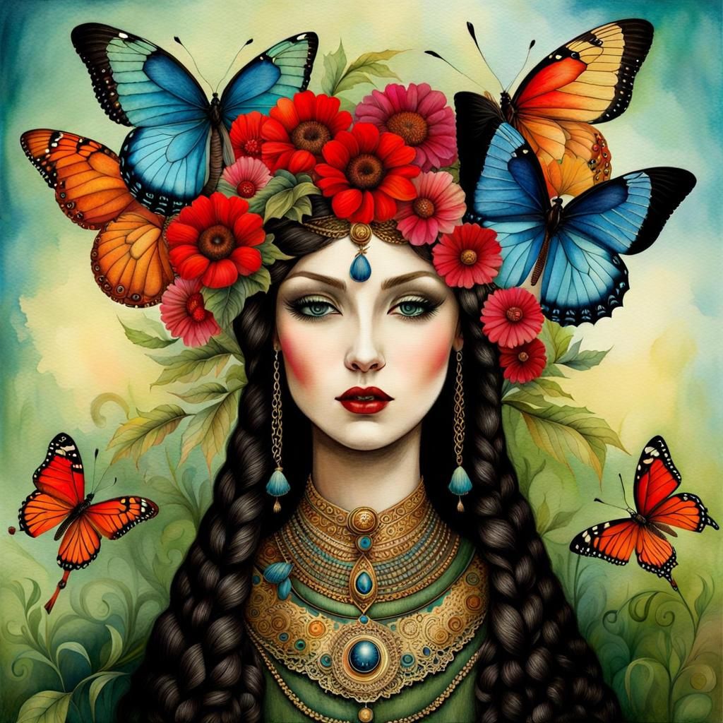 Surreal Watercolor Nature Collage with Butterflies