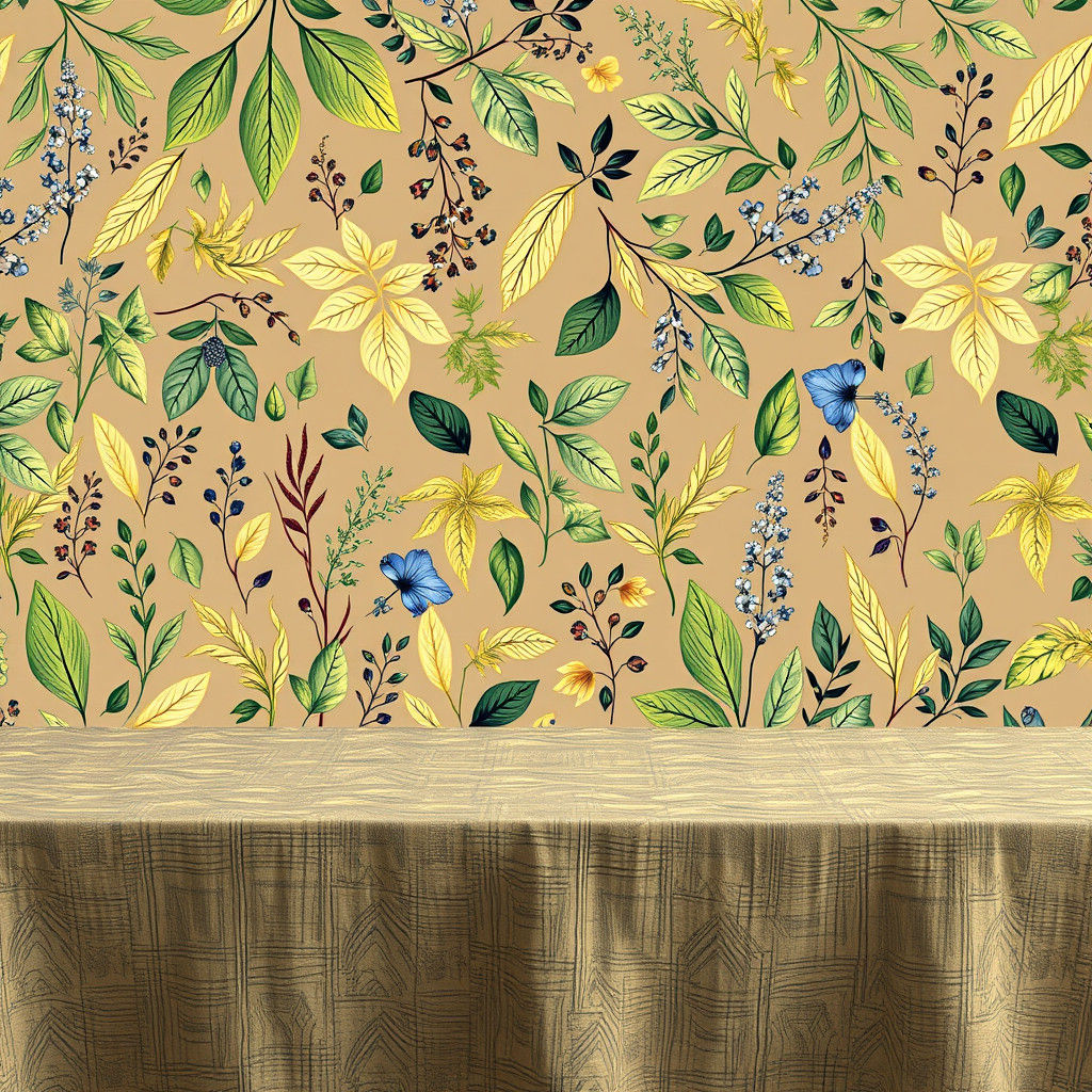 Nature-Inspired Wallpaper Pattern in Green, Mauve, Yellow