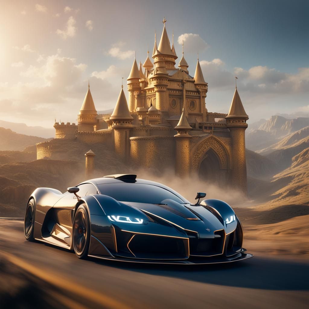 Lion of Judah Hypercar to Golden Castle: Matte Painting