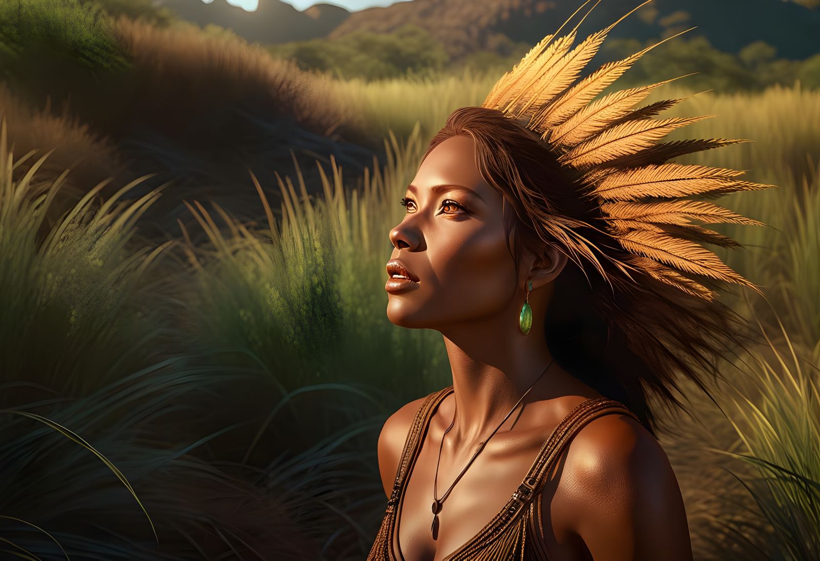 Prehistoric Human on Savanna, Digital Art