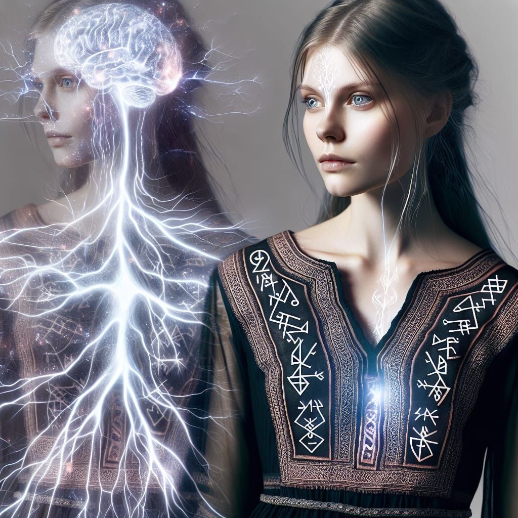 Glowing Nerves: Double Exposure Portrait of Woman