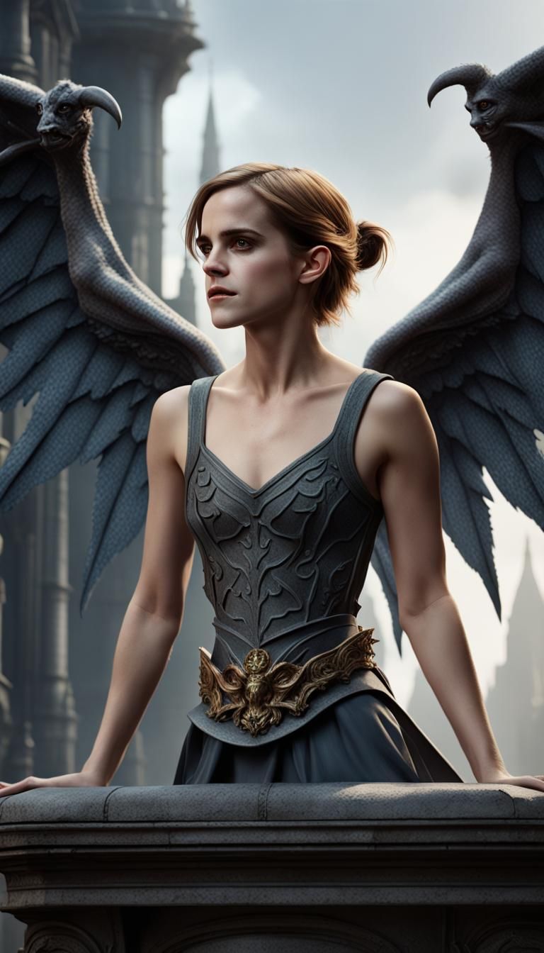 Emma Watson in gargoyle form with wings
