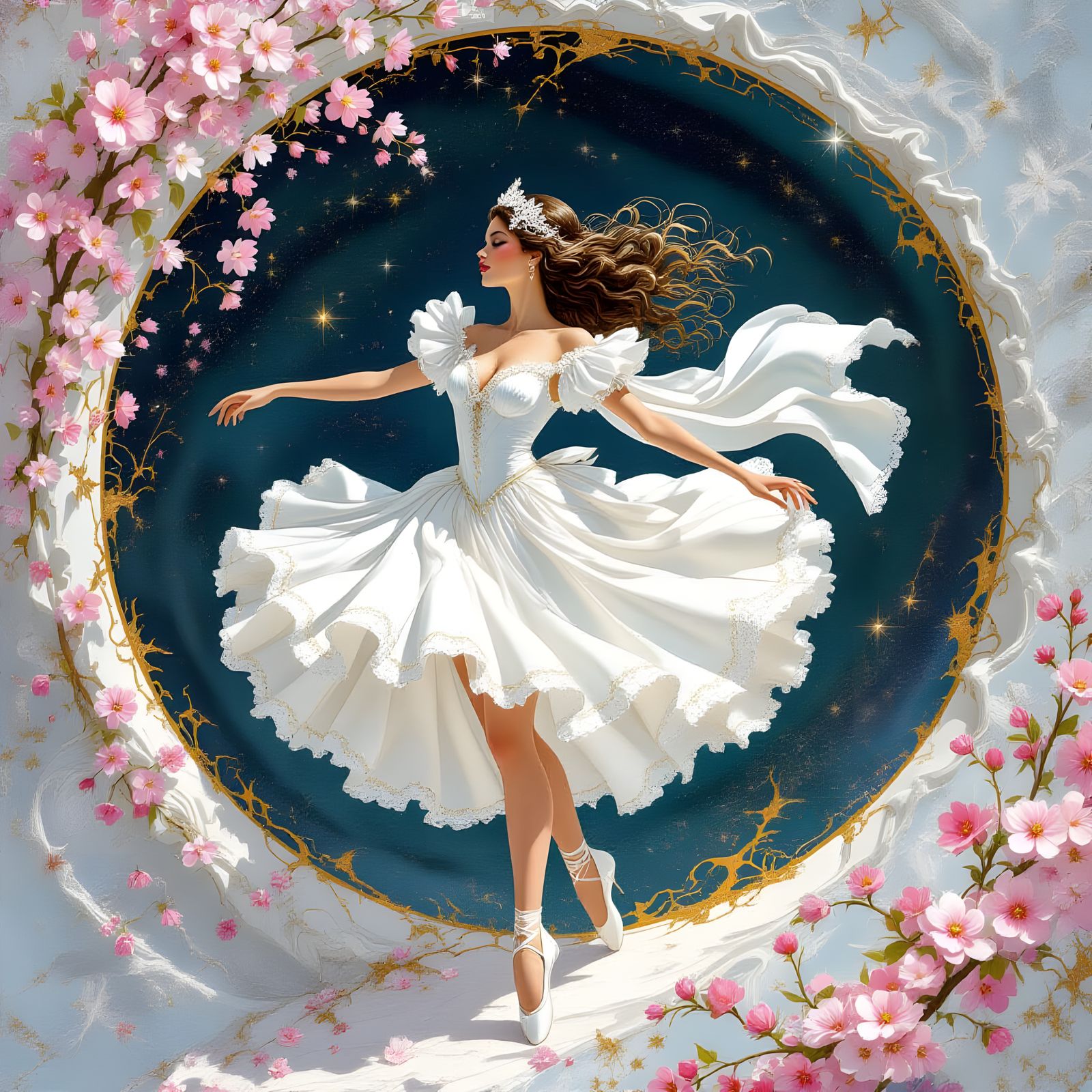 Cosmic Ballerina Dancing Through Galactic Vortex as Gouache ...