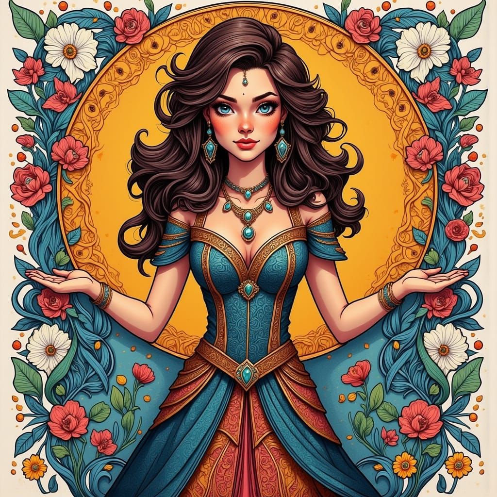 Whimsical Curvy Lady in Sparkly Dress