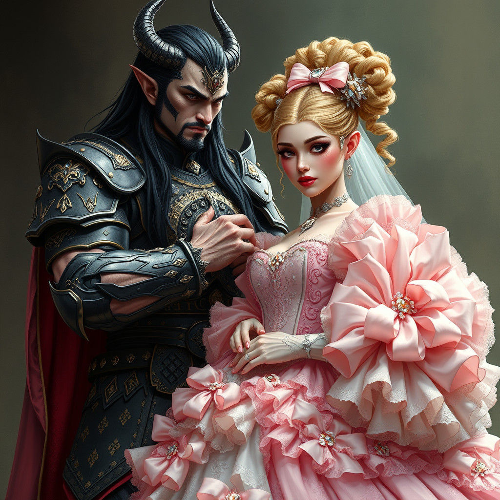 Demon King Assists Timid Bride in Voluminous Wedding Dress