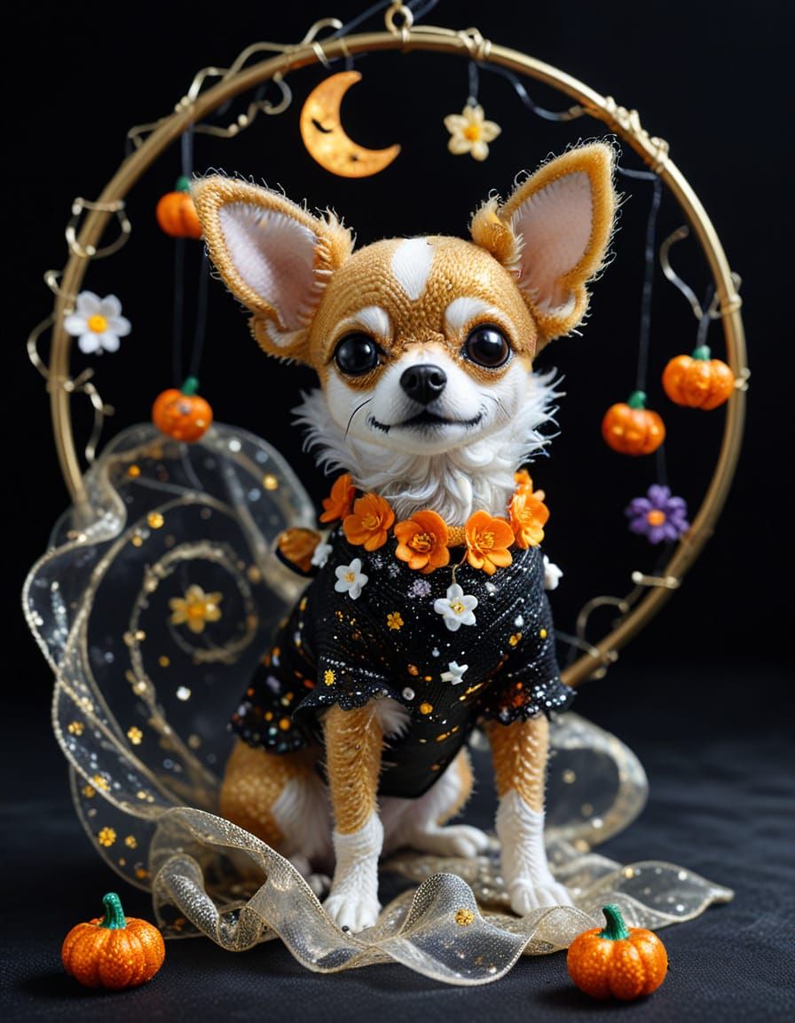 Smiling Halloween Chihuahua Dog in Cosmic Style