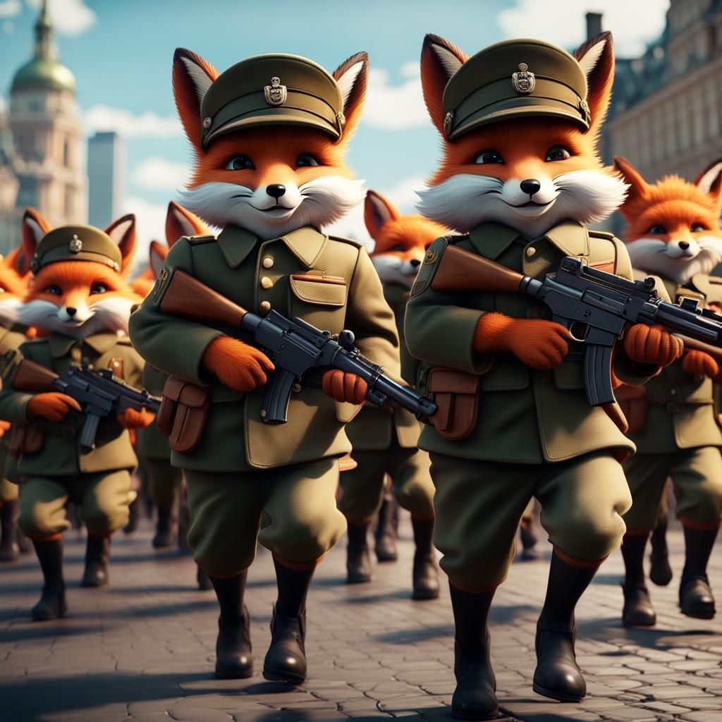 Fox Cubs Army on Parade: Detailed Matte Painting