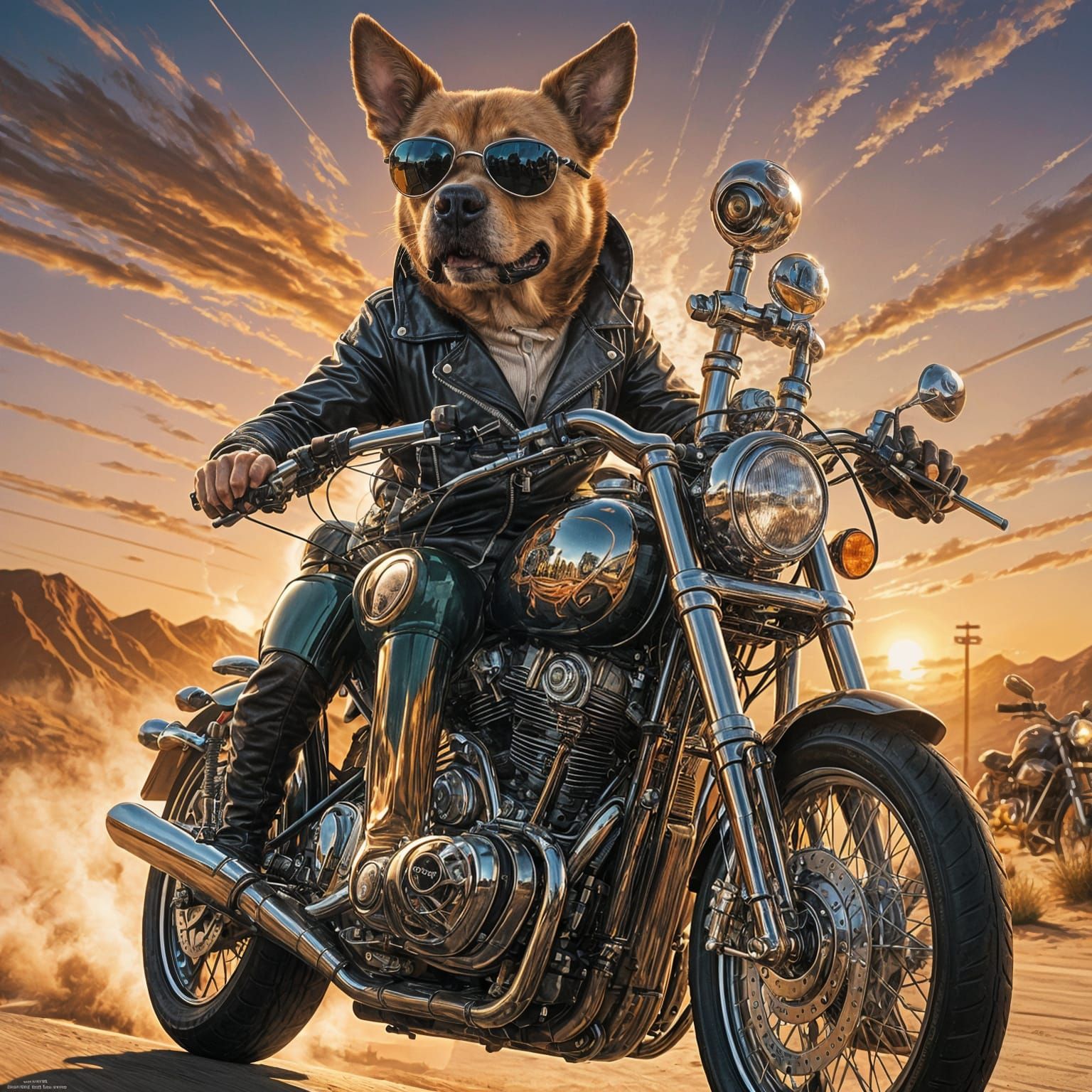 Dog Rides Motorcycle, Graffiti Art Style