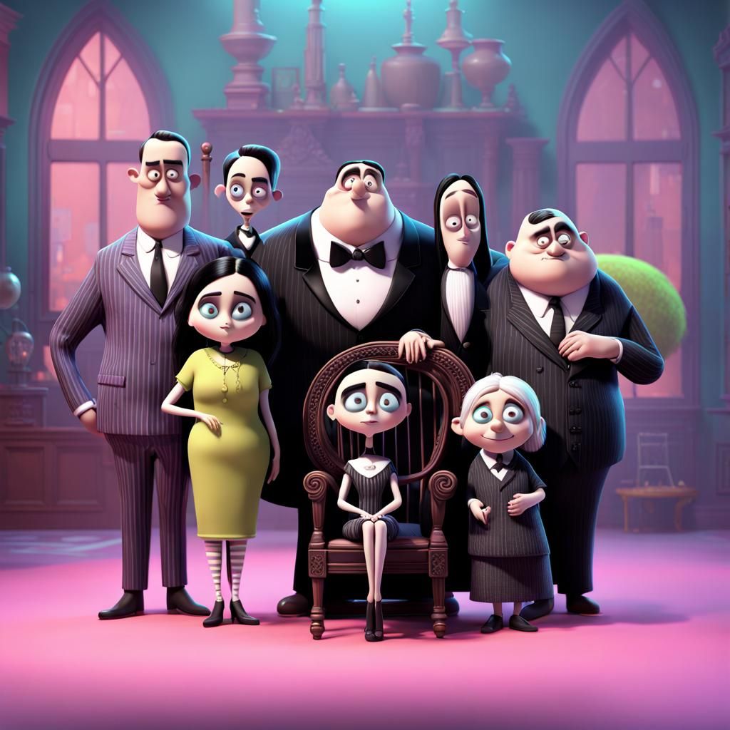 Addams Family in Pastel Palette: 3D Digital Art