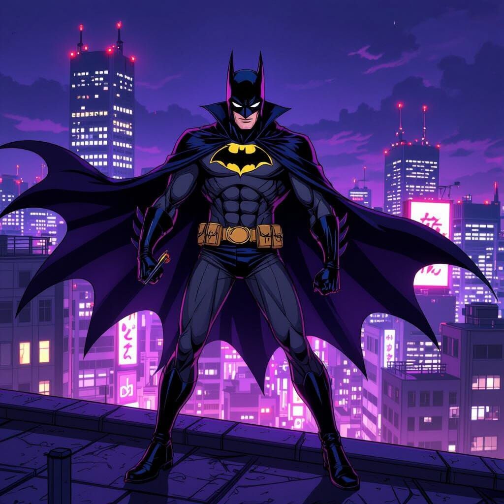 Phantom Thief in Batman Cowl on Tokyo Rooftop