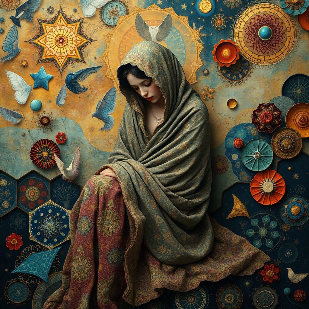 Ethereal Figure in Liminal Cosmic Landscape