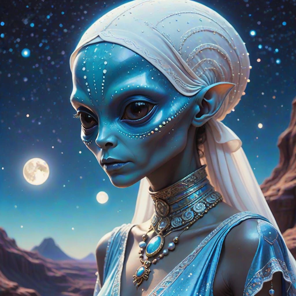 Cosmic Alien in Vibrant Mixed Media Style