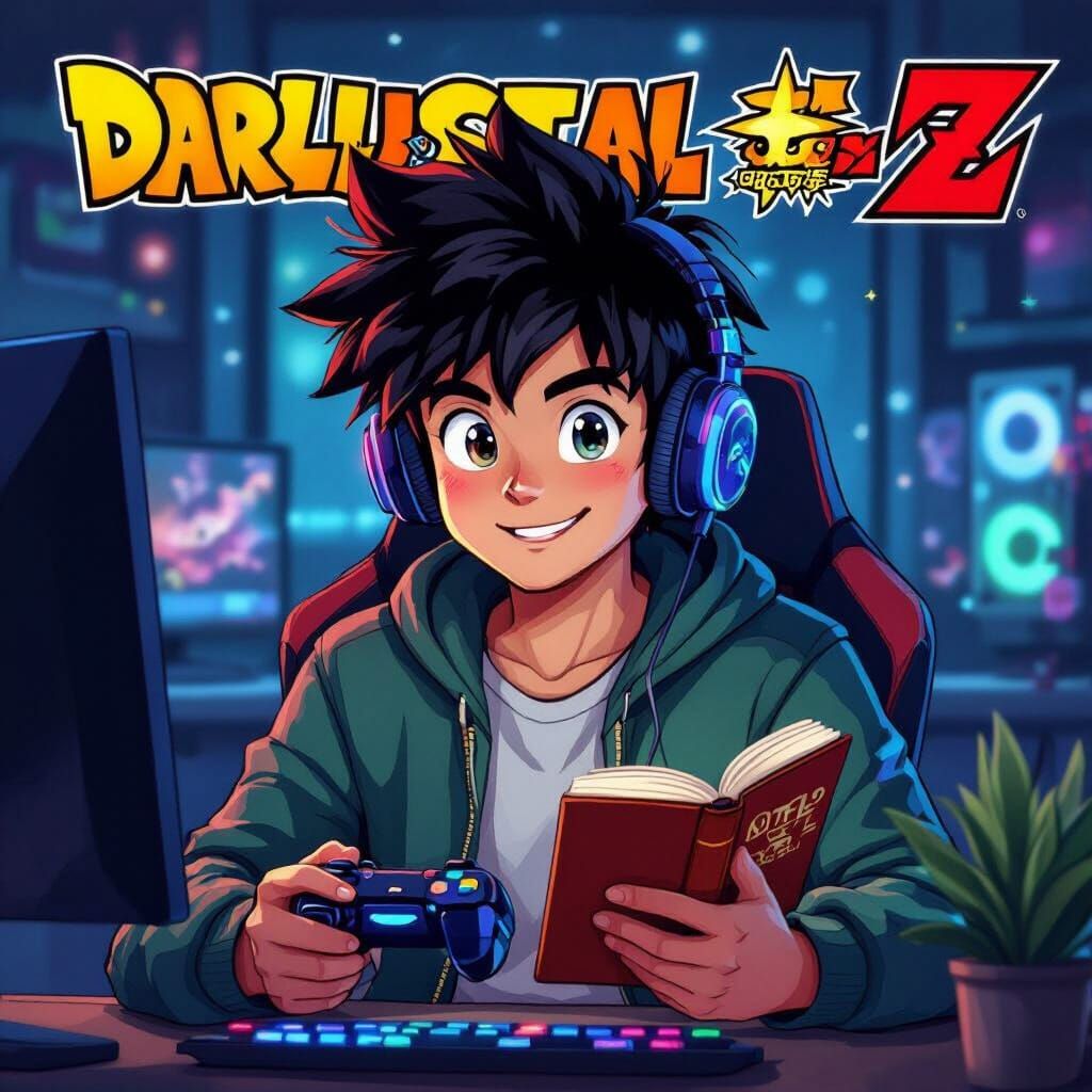 Vibrant Anime Gamer Student with Cute DBZ Style