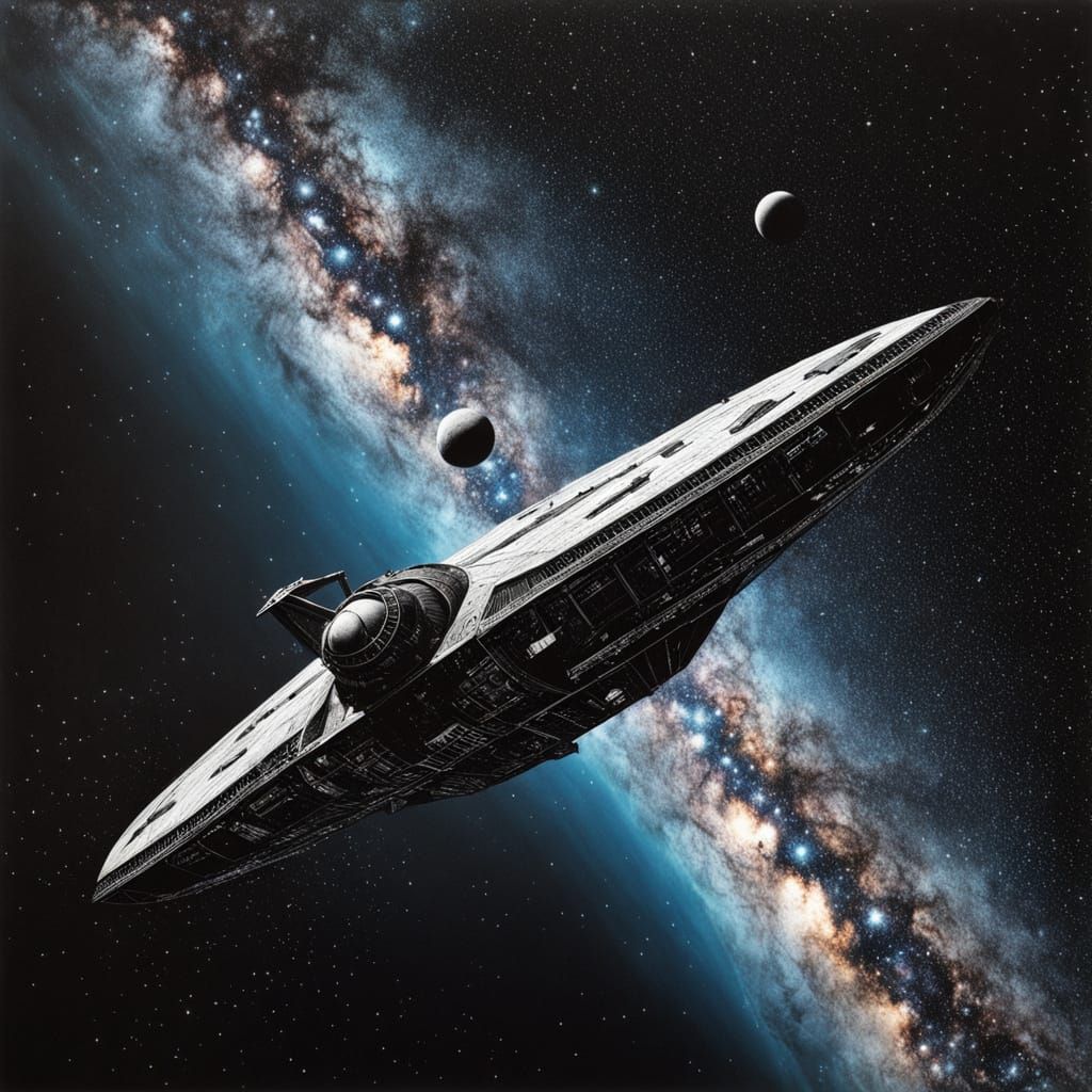 Ancient Starship Drifting Through Cosmic Nebula in Charcoal ...