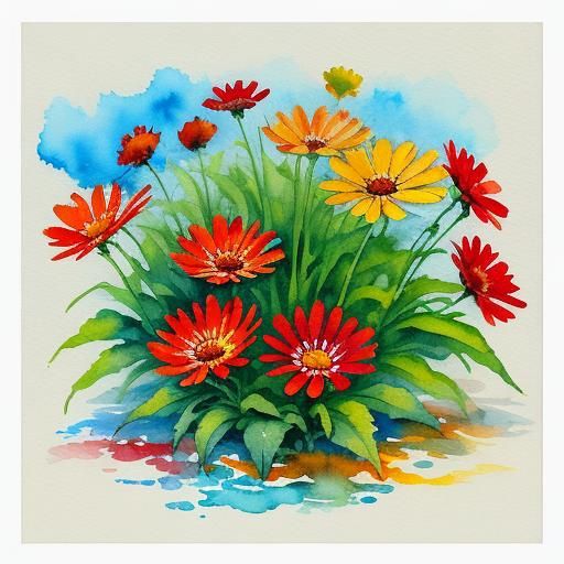 Watercolor Finches on Daisy in Gouache Style