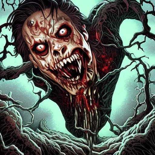 Screaming Zombie in Grave: Comic Book Art