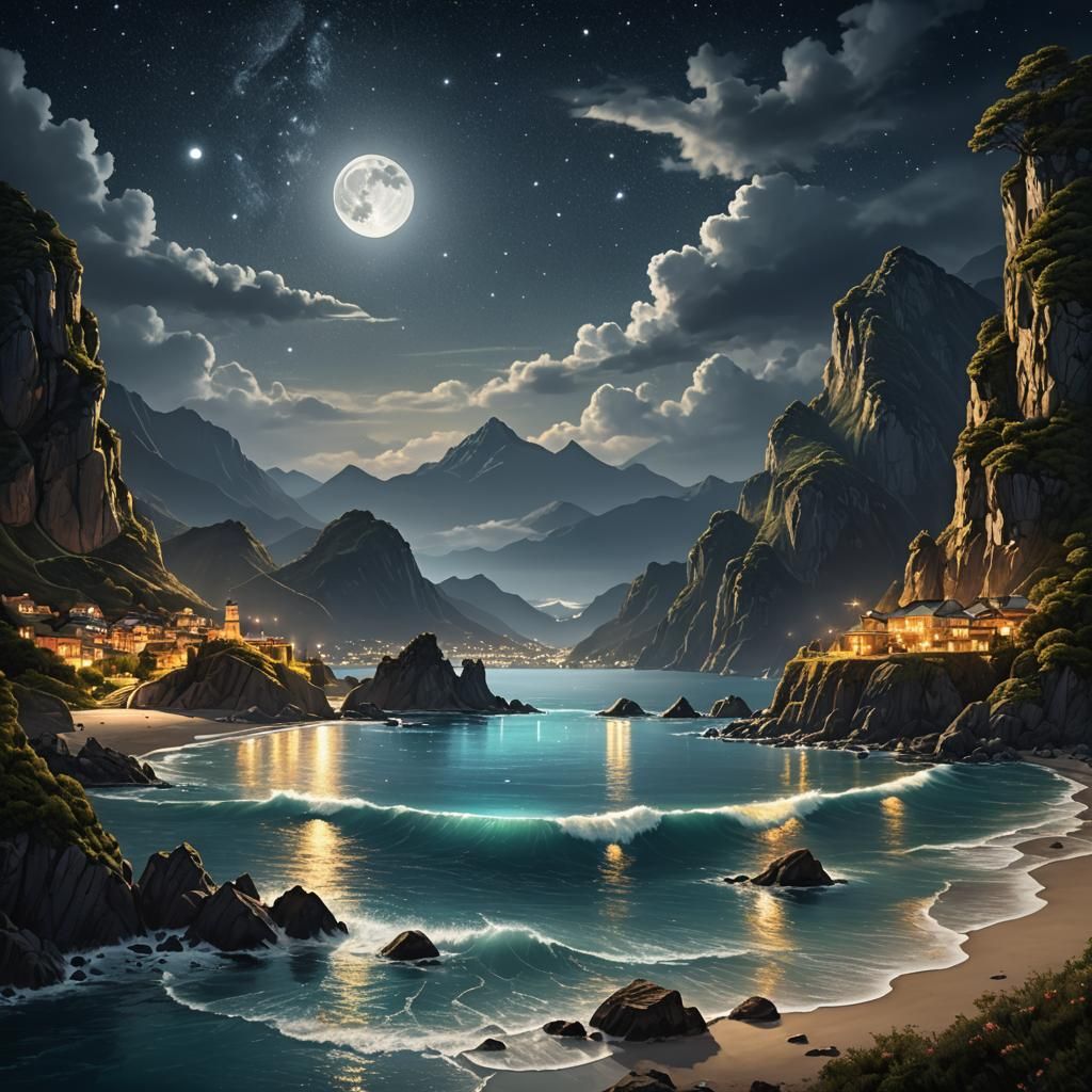 Moonlit Bay Digital Matte Painting