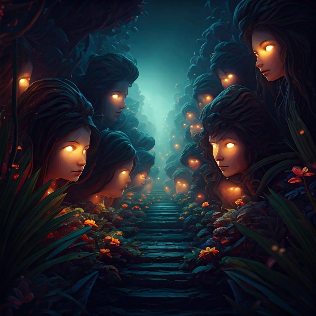 Fairy Realm in Ethereal Night, with Intense Gaze