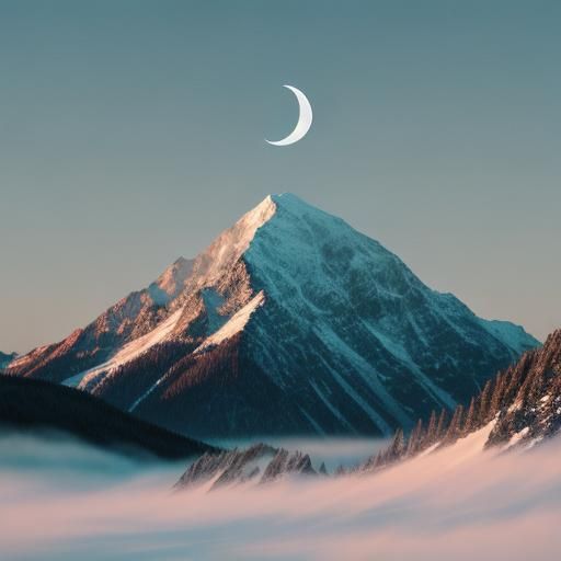 Moon Over Mountain Landscape