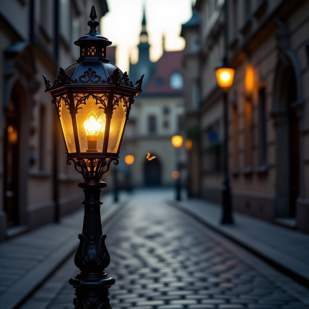 Ornate Oil Lamp with Moth in Gothic Style