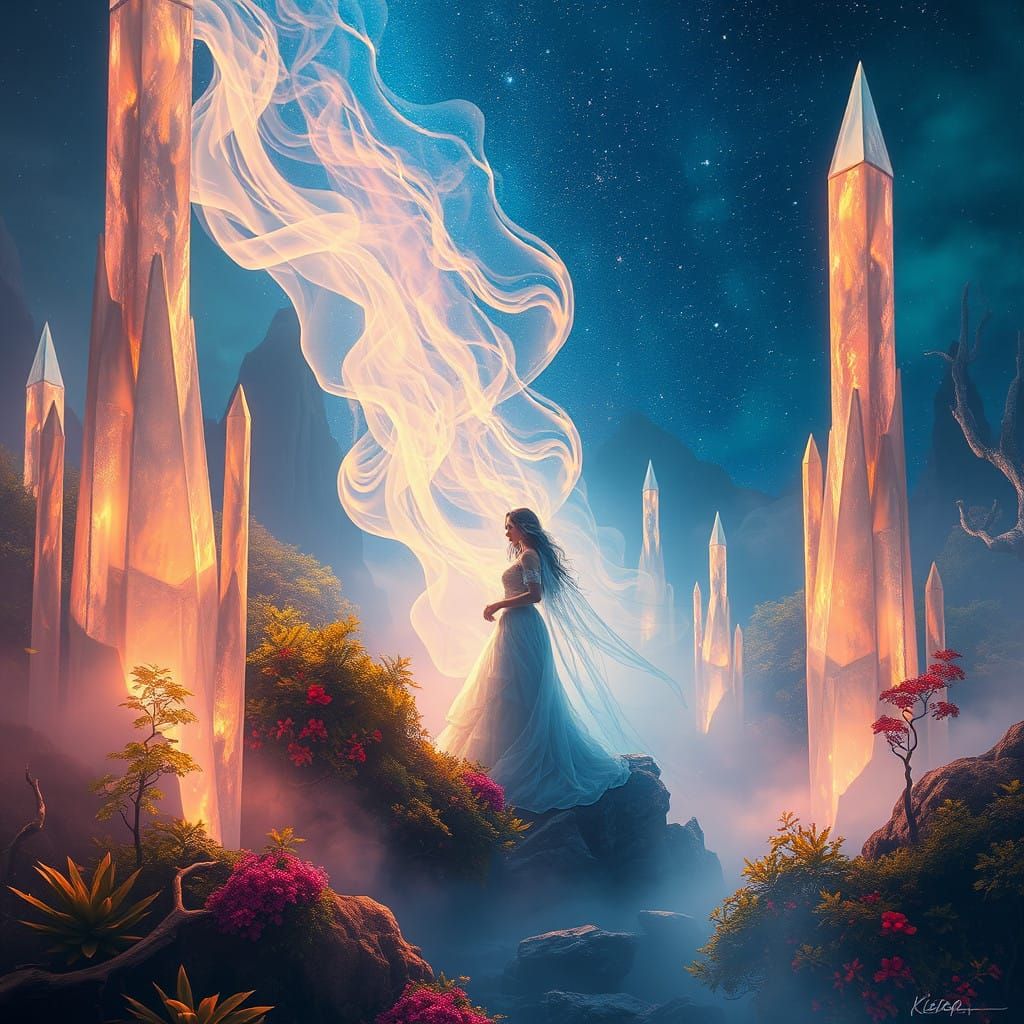 Mystical Woman Lost in Ethereal Dreamscape