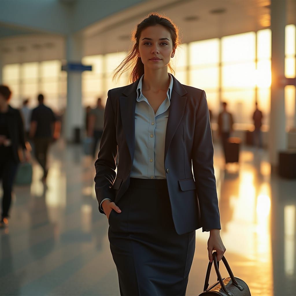 Hyper-Realistic Photo of Woman in Airport Terminal