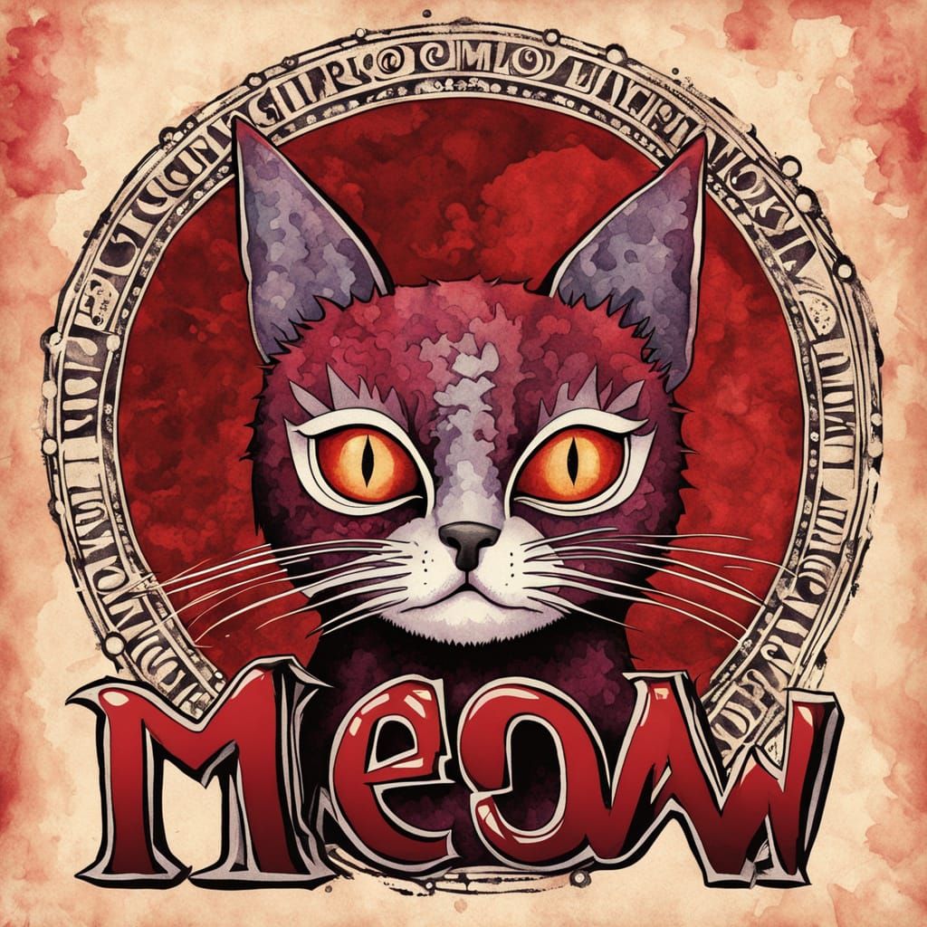 Vintage Gothic Cat Illustration in Watercolor Style